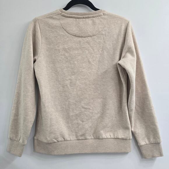 Women’s Sweatshirt M Beige Crewneck Floral Graphic Cozy Casual Streetwear Artsy - Picture 4 of 7